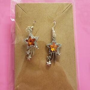 Starburst Silver and Orange Earrings